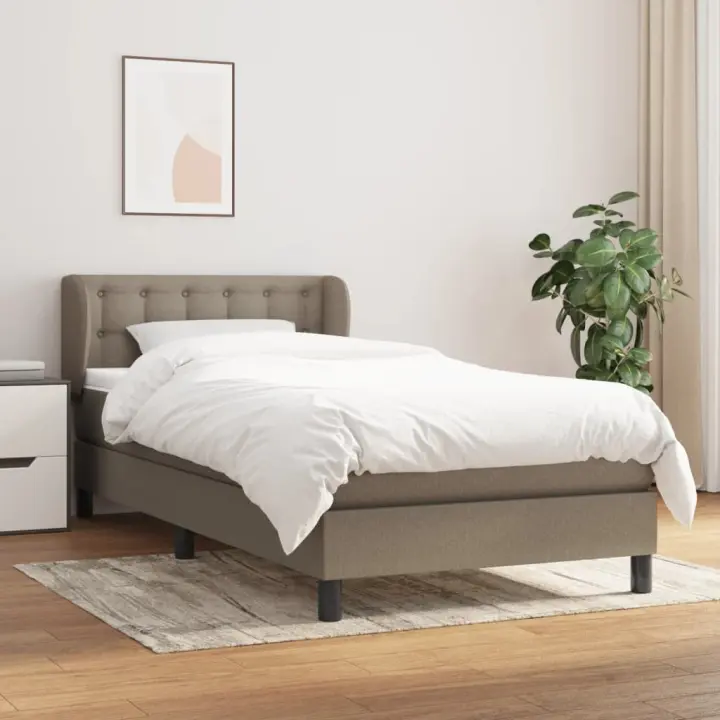 vidaXL Cama box spring con colchón tela gris taupe 90x200 cm - 1