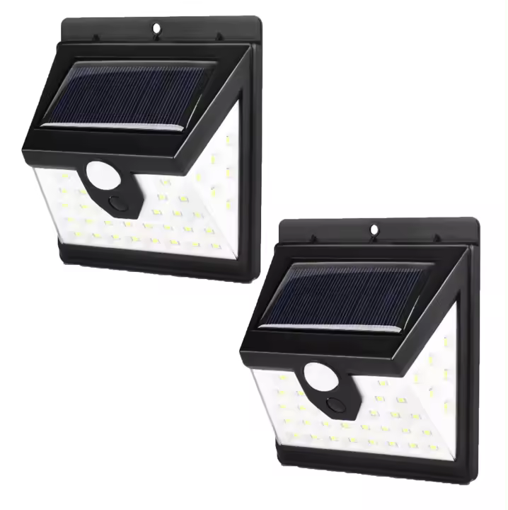 Luces Solares para Jardín | Set de 4 Focos Led de Exterior | Lámparas Solares de Exterior con Sensor de Movimiento | Luces de Pared con 40 Leds de Alta Potencia | Carga Solar - 1