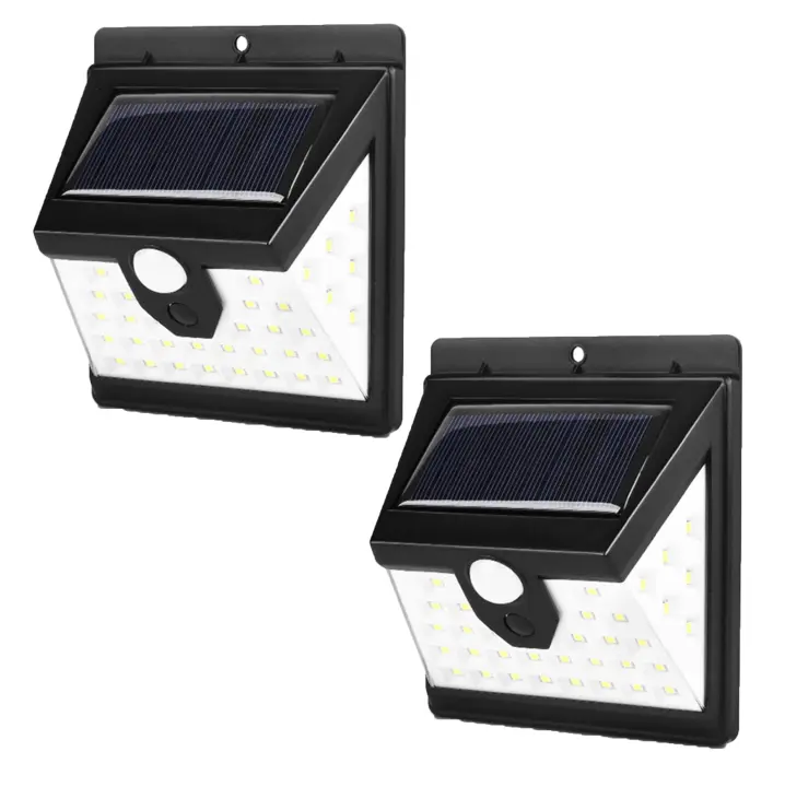 Luces Solares para Jardín | Set de 4 Focos Led de Exterior | Lámparas Solares de Exterior con Sensor de Movimiento | Luces de Pared con 40 Leds de Alta Potencia | Carga Solar - 1