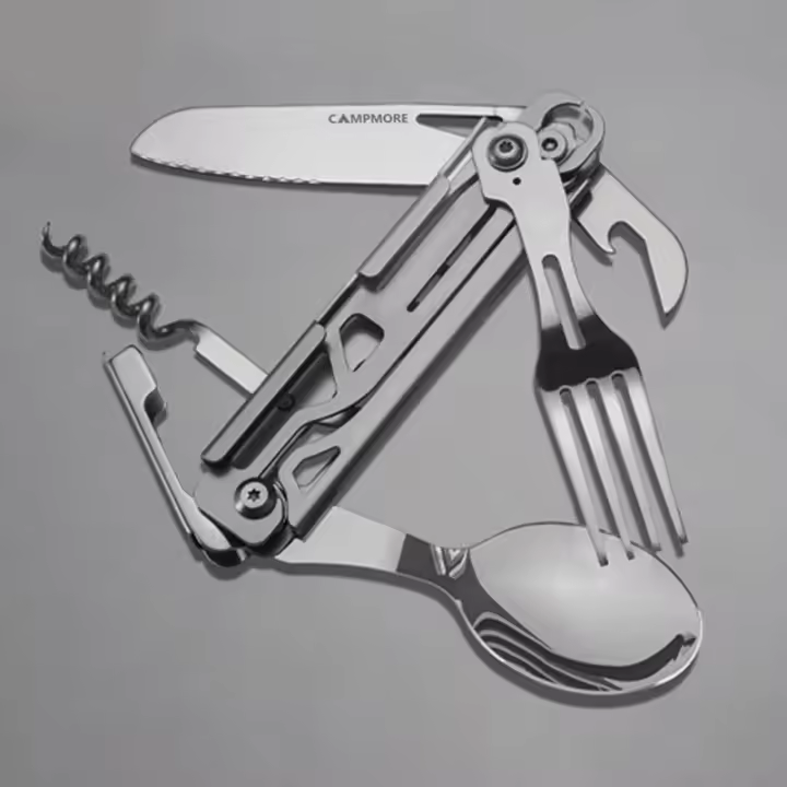 Cuchillo Multifunción Portátil Para Camping Con Cuchara Y Tenedor Incluye Abrebotellas Desplegable Set De Utensilios De Cocina - 1