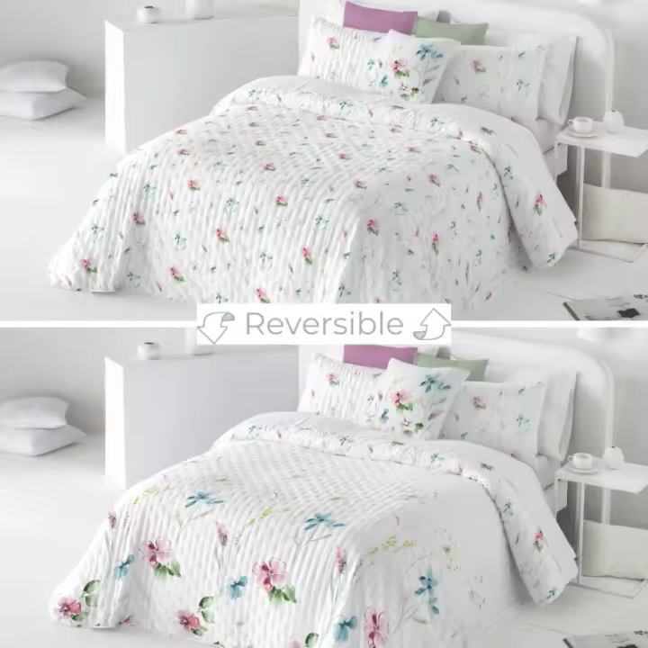 Colcha bouti reversible Fundeco Astoria de primavera-verano, incluye cojines de regalo - 100 gr - Hecha en España - 1
