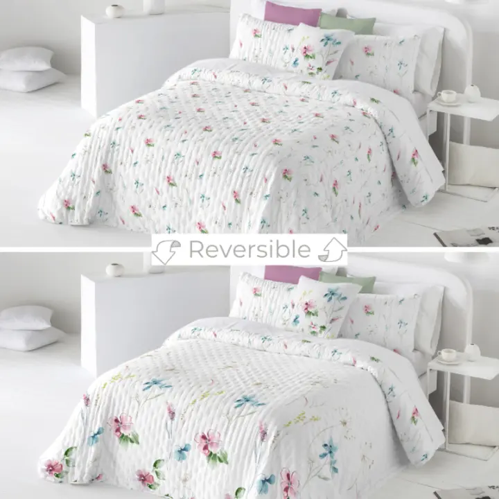 Colcha bouti reversible Fundeco Astoria de primavera-verano, incluye cojines de regalo - 100 gr - Hecha en España - 1