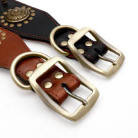 Correa Grande De Cuero Genuino Para Perros Medianos Y Grandes Con Espinas Y Aros Resistente Y Duradera Color Marrón - details 4