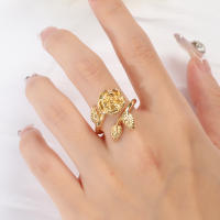 Encanto Anillo de lazo para mujer, estilo elegante, chapado en cobre de 14 quilates, con flor. - details 4