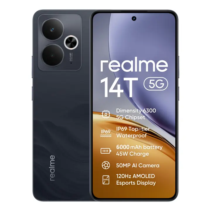 Teléfono - realme 14T 5G Smartphone 8GB+256GB, Batería de 6000mAh Carga de 45W, IP69 impermeable de primer nivel, MediaTek Dimensity 6300 5G, Cámara AI de 50MP, Pantalla Esports AMOLED 120Hz - 1