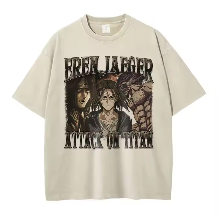 Camiseta Anime Attack on Titan Oversize Vintage Lavada Shingeki No Kyojin Manga Eren Mikasa Levi Top Tees Hombre Manga Corta - 1