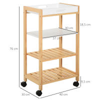 HOMCOM Carrito de Cocina Carrito de Servicio Doméstico de 4 Niveles con Una Bandeja Extraíble Estante Ruedas Universales 40x30x76 cm Blanco Madera - details 2