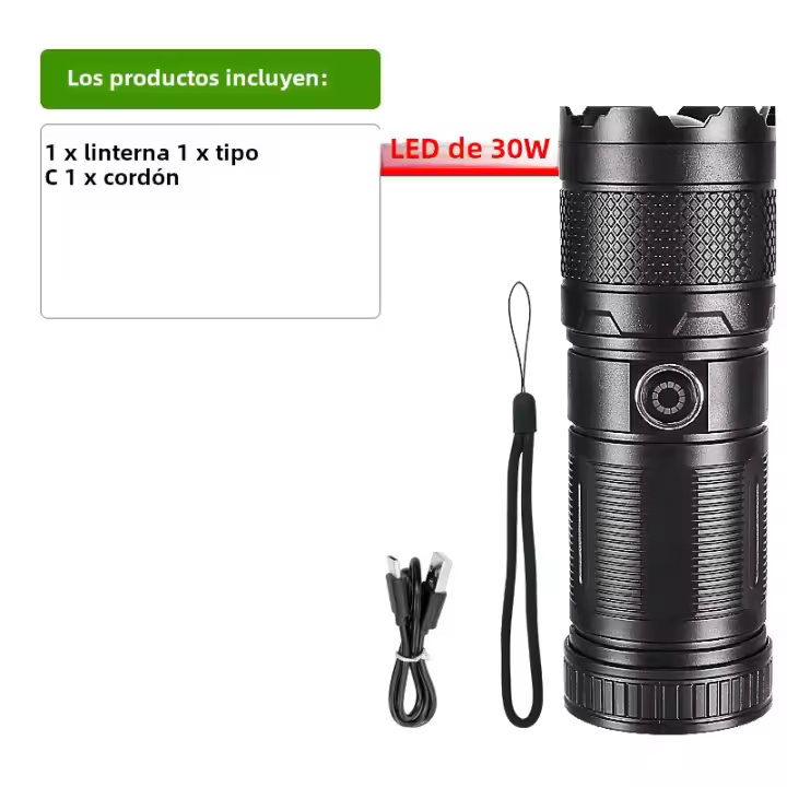 Linterna Táctica De Alta Potencia ABS Con Láser Blanco Y Batería Integrada Carga Por Tipo-C Luz De Emergencia Multifuncional Resistente Al Choque Y Agua - 1