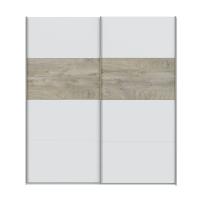 Meimon Armario de 2 puertas correderas de gran capacidad, con barra de colgar de aluminio extraíble (2 uds), estantes interiores, guías metálicas con freno, tiradores de aluminio perfilado y acabado en tablero melaminizado E1 - details 4