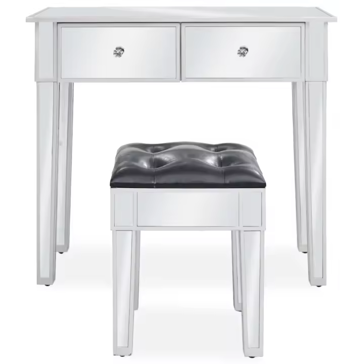 Juego de tocador con LED Madera contrachapada Blanco - 1