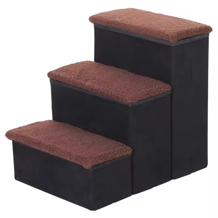 PawHut Escalera para Mascotas de 3 Peldaños Plegable con Tapas Abatibles y Espacio de Almacenamiento 3 Escalones de Perros Gatos Pequeños para Cama Sofá 40x54x48 cm - 1