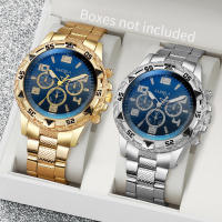 Reloj De Negocios Para Hombre 2pcs/set Moda Dial Arábigo Banda De Acero Reloj De Cuarzo Sin Caja Material De Correa De Aleación Resistente Al Agua - details 1