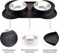 Comedero Perro y Gato,Bebedero para Gatos Perros Mascotas Pequeño de Maple Inoxidiable 13,5 oz/400mL y 6,8 oz/200ml, Base de Silicona Antideslizante - details 1