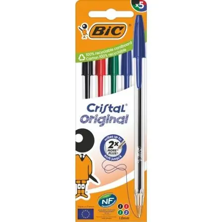 Bolígrafos de Tinta de Aceite Bic Cristal Original 516346/ 5 unidades/ Colores Surtidos - 1