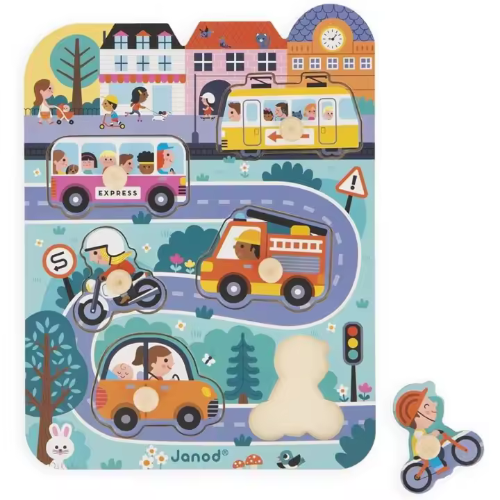 Puzzle de madera en La Ciudad - Primera infancia - 6 piezas - Janod J07106 JU07106 JANOD - 1