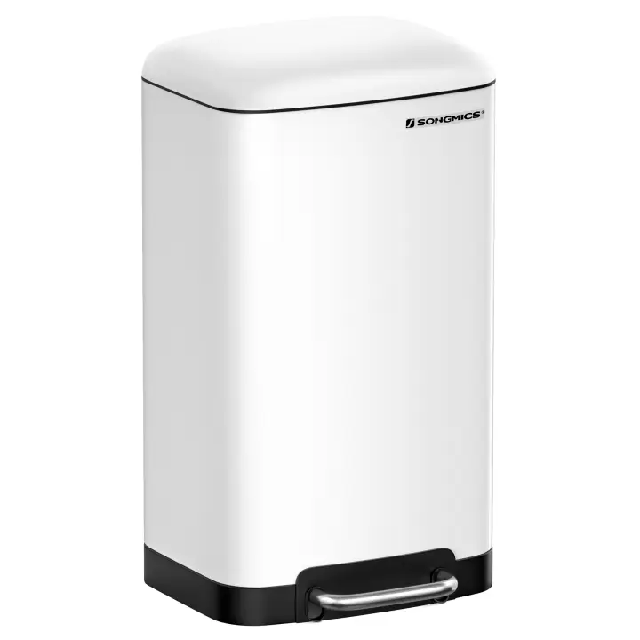 SONGMICS Cubo de Basura para la Cocina, 30 L, Cubo de Pedal de Acero con Tapa y Cubo Interior, Cierre Suave, Blanco/Blanco Nube/Gris Verdoso/Negro - 1