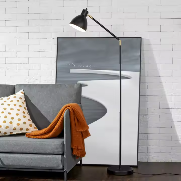 Lámpara de pie Stockport con pantalla y brazo ajustables metal 139 x 58 x 23 cm - Negro / Dorado [lux.pro] - 1