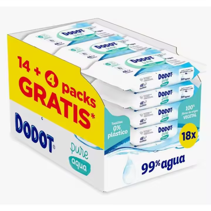 Dodot Toallitas Pure Aqua Para Bebé 18 Paquetes De 48 Unidades = 864 Toallitas, Ayuda A Restaurar El PH Natural De La Piel, 99% Agua - 1
