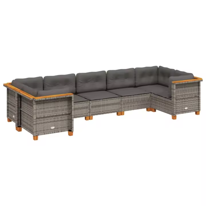 vidaXL Set de sofás de jardín 7 pzas con cojines ratán sintético gris - 1