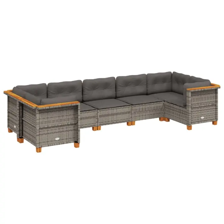 vidaXL Set de sofás de jardín 7 pzas con cojines ratán sintético gris - 1
