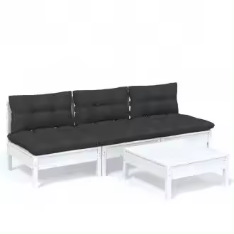 VIDAXL 3096083 juego de muebles de jardín de 4 piezas hecho en madera de pino blanco con cojines color gris antracita vida xl - 1