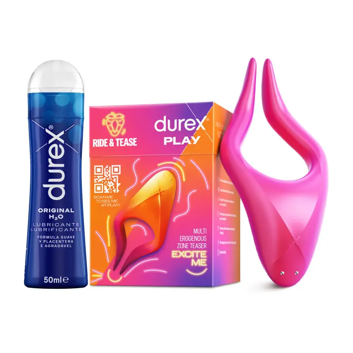 Durex Vibrador Estimulador Multi Uso RIDE & TEASE +  Lubricante Original H2O 50 ml, Juguete Sexual para Mujer, Hombre y Pareja - 1