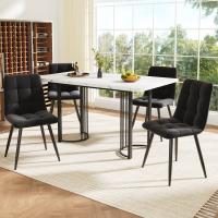 【Mejor venta】juego de Mesa de Comedor 5 piezas | Mesa retráctil para 4 personas (140 × 80cm) + 4 Sillas | Marco Metálico Robusto | Asiento en Terciopelo Negro | Diseño Moderno para Cocina y Comedo - details 0