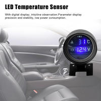 Gauge Digital LED Redondo Para Coche Camión Moto 2 En 1 Temperatura Y Voltaje Medidor De Temperatura Y Voltaje 12V 24V - details 1