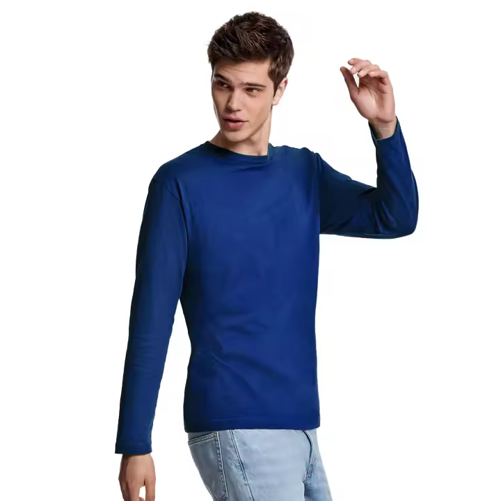 Camiseta de Colores Manga Larga 100% Algodón para hombre - Camiseta cuello redondo doble elastano, cómoda, suave, lisa y elegante - 1