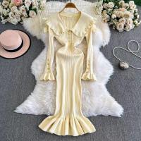 Vestido Largo De Punto Con Volantes YuooMuoo Estilo Francés Romántico Elegante Y Ajustado Para Mujer Con Manga Mariposa Mid-Calf Para Fiesta - details 16
