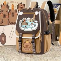 Mochila Grande Capacidad Para Escuela Kapybara Explosiva Estilo Preppy Con Dibujos Animados Para Estudiantes De Secundaria Material De Poliéster Con Forro Trenzado Cierre De Cremallera - details 11