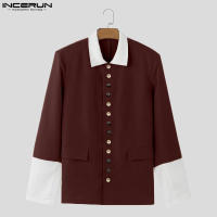 Incern Run Chaqueta De Hombre Estilo Coreano 2024 Moda Casual Con Contraste En Cuello Y Botones Multiseguros Largo Para Callejero - details 12