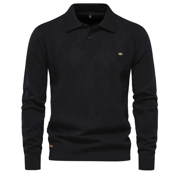 Otoño e invierno, camiseta nueva, suéter de manga larga para hombres, solapa delgada, suéter de talla europea para hombres de alta calidad - 1