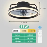 Ventilador de techo, ventilador de techo 6 velocidades ventilador silencioso regulable 3 colores con control remoto ventilador de techo inteligente con luces, decoración de habitación, lámpara de ventilador, aire invisible, faro silencioso, 55 W, 33 cm - details 7