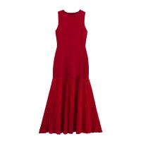 ZBZA Vestido Largo De Mujer Patchwork Tejido Suave Cuello Redondo Sin Mangas A-Line Caída Media Pierna Primavera Verano Moda Casual - details 1