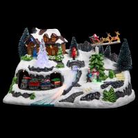 XOCOTŌ® Pueblo de navidad "Hallstat"  Poblado navideño iluminado de túnel con tren y río  14 Leds  L. 30.60 x P. 18 x H. 17cm - details 1
