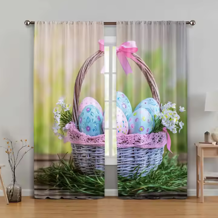 2pcs Cortinas De Pascua Huevo Versátiles Duraderas De Poliéster Decoraciones De Festivales Para Celebraciones Internas Sin Electricidad - 1