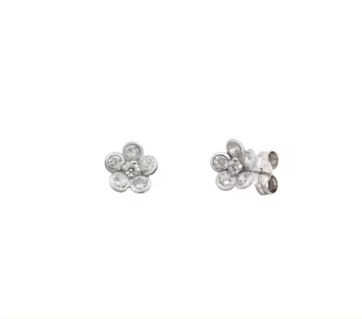 Pendientes de Plata con Flor, Piedras Blancas y Cristal Central, 7 mm, Ref: CHP89PENP101 - 1