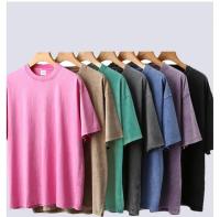 Camiseta Estilo Retro Americano Pesada De Color Sólido Para Hombres Y Mujeres Manga Corta Verano Moda De Calle Antiguo Talla Grande Ropa Lavada - details 4