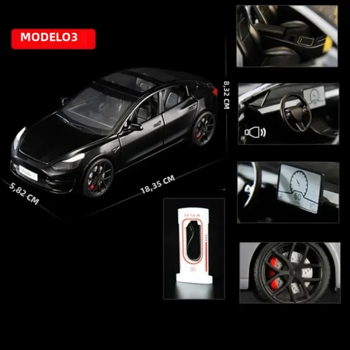 Modelo De Coche Tesla Model 3 a Escala 1:24 En Metal Con Sonido Y Luz Juguetes Educativos Para Niños Regalos Colección De Vehículos Diecuentos - 1