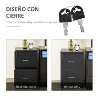 Vinsetto Cajonera de Oficina Mueble Auxiliar para Archivos con 2 Cajones Cerradura de 2 Llaves 5 Ruedas y 2 Frenos para Estudio Despacho Dormitorio 43x45x72 cm - details 3