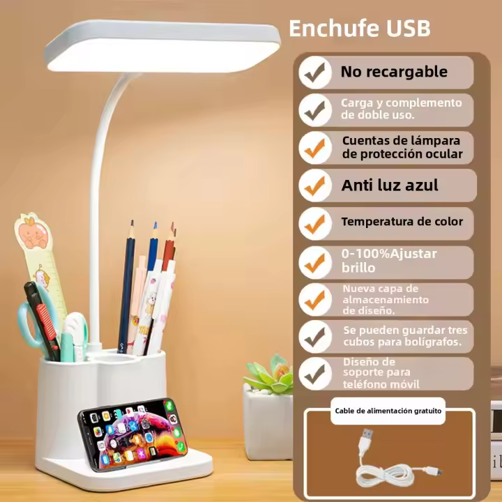 Lámpara De Mesa USB Con 3 Colores Protección Ocular Para Lectura Nocturna LED Para Estudiantes De Colegio Luz De Aprendizaje Al Lado Del Cama Para Dormitorio Estilo Moderno - 1