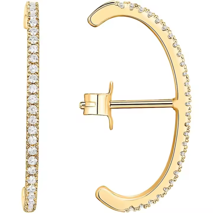 14K Chapado en oro Plata esterlina 925 post minimalist suspender oído cuff pendientes para las mujeres | Abrigo earlobe Studs - 1