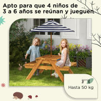 Outsunny Mesa de Picnic para Niños de Madera Mesa y 2 Bancos Infantiles con Sombrilla Extraíble para Jardín Patio 85,5x75x142,5 cm - details 2