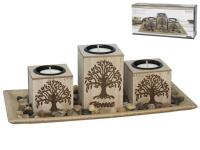 Bandeja con 3 portavelas de Madera con corazón y Arena Blanca 24 cm, Velas Decorativas jardín, baño, Bodas, decoración Vintage hogar - details 1
