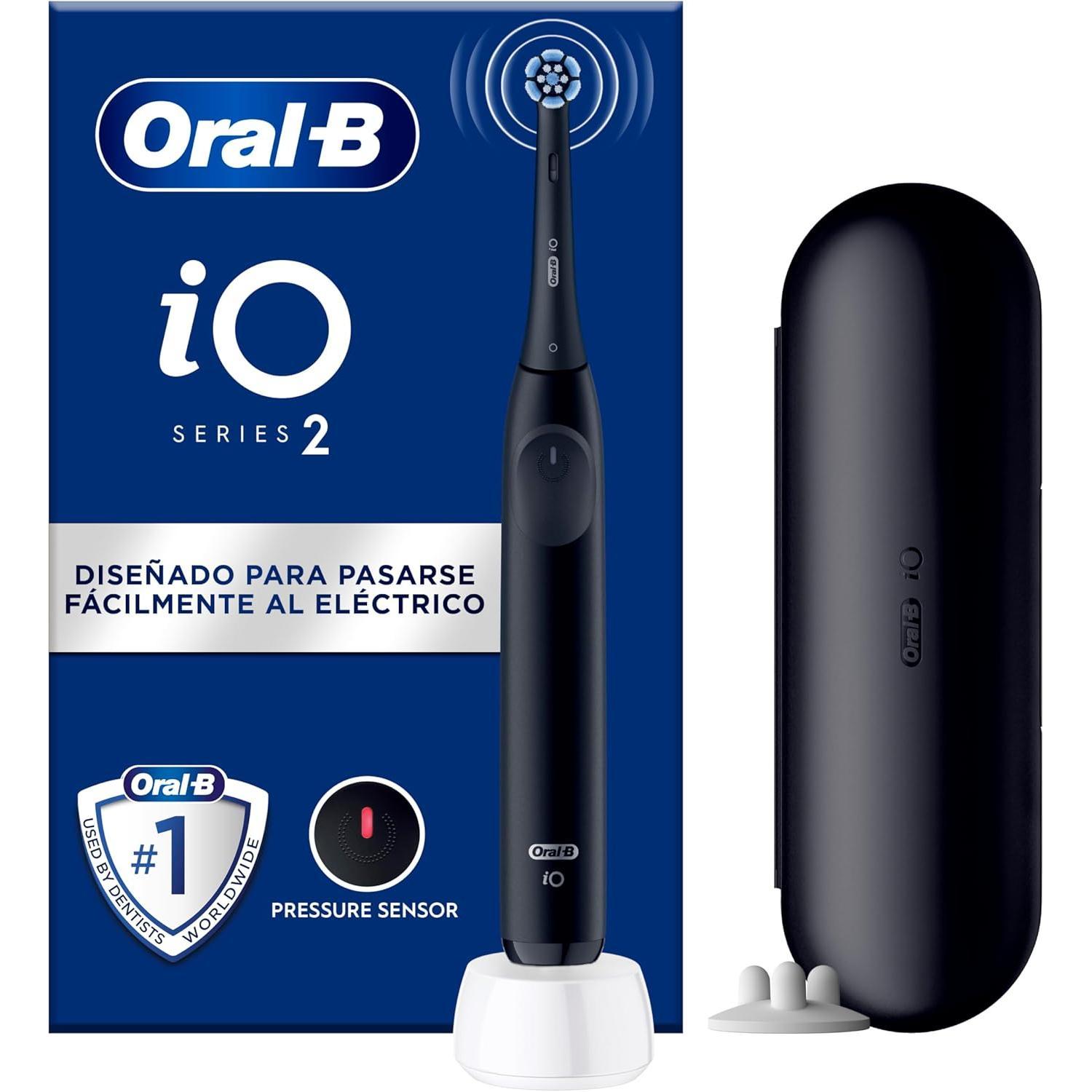 Oral-B iO 2 Cepillo de Dientes Eléctrico en varios colores; Verde y Negro. incluye 1 Cabezal, 1 Estuche De Viaje y1 Portarrecambios, 3 Modos De Cepillado, Sensor De Presión y Temporizador, Diseñado por Braun