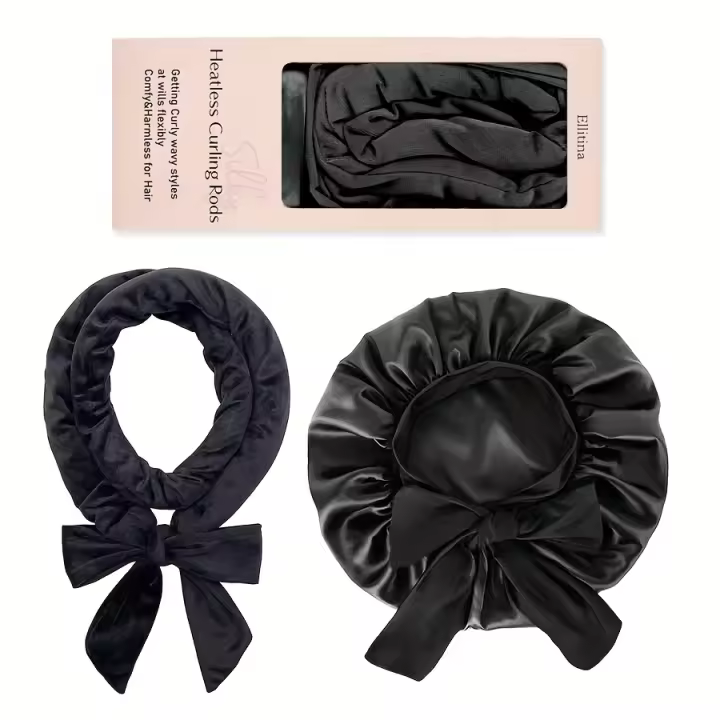 Gorro de seda para dormir,Rizador de pelo sin calor y Gorro de dormir de satén, rizadores de pelo sin calor para cabello largo, para dormir durante la noche, herramienta de peinado perezoso de bricolaje - 1