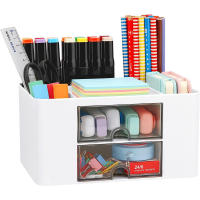 Organizador De Escritorio Con 2 Cajones Estuche De Almacenamiento Para Suministros De Escritorio Y Oficina Plástico Para Carteles Y Lápices - details 4
