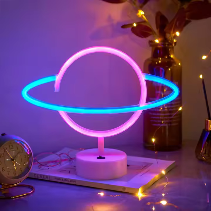 Lámpara Neón LED De Forma Planetaria Tierra Para Decoración De Pared Hogar Y Fiestas Luz Nocturna Con Batería Incluida - 1