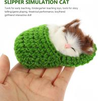 Sleeping Cat Toy Small Cat Stuffed Animal Plush Toy Kitten with Meows Sound (Random Color Cat in Slipper) - details 1